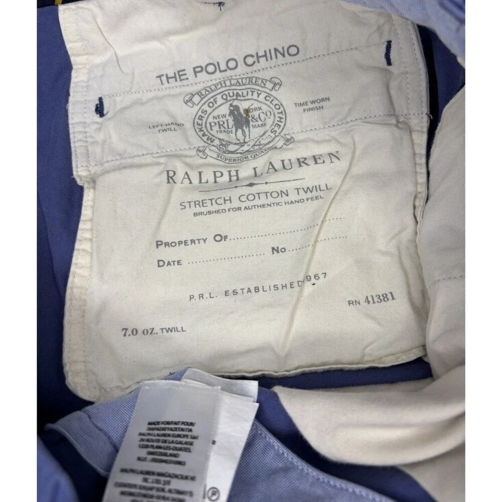 Polo Ralph Lauren Mens Chino Shorts 36 Blue Stretch Classic Fit Cotton Twill